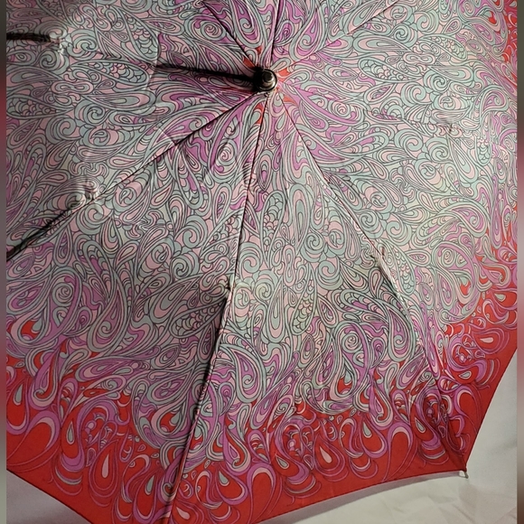 Unique Vintage 70s Psychedelia Print Red Pink and Blue Umbrella - Picture 10 of 12